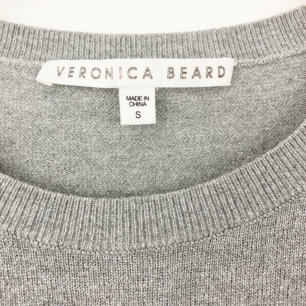 Veronica Beard Centre Ruffle Crewneck Metallic-knit Sweater Size S Gray Sparkle - Picture 7 of 10